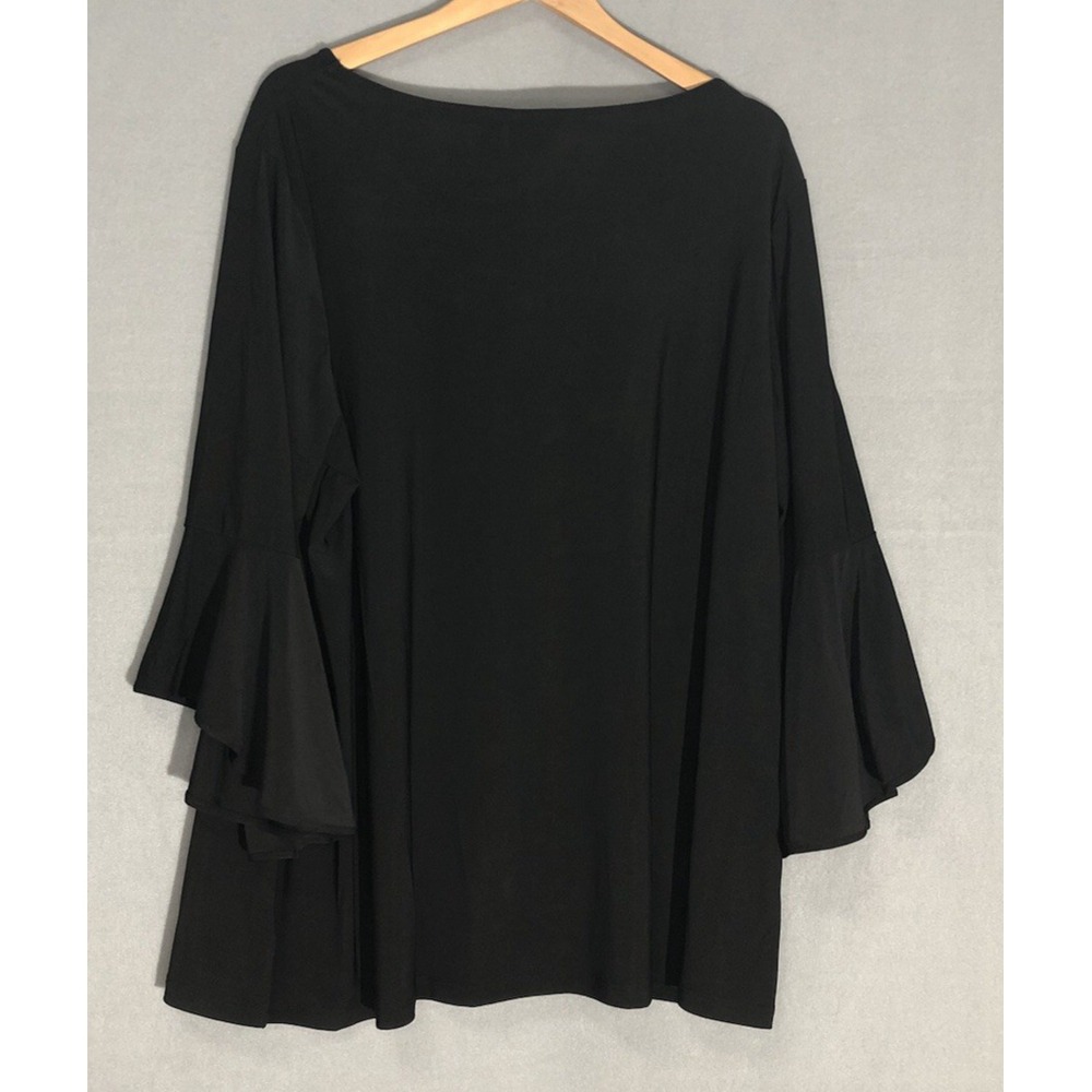 Women with Control Stretch Knit Top Tulip Style Flounce Sleeve Black 2X - Picture 2 of 5